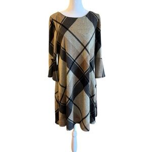 Sandra Darren Plaid A-Line Knit Dress Size PM Petite Medium
